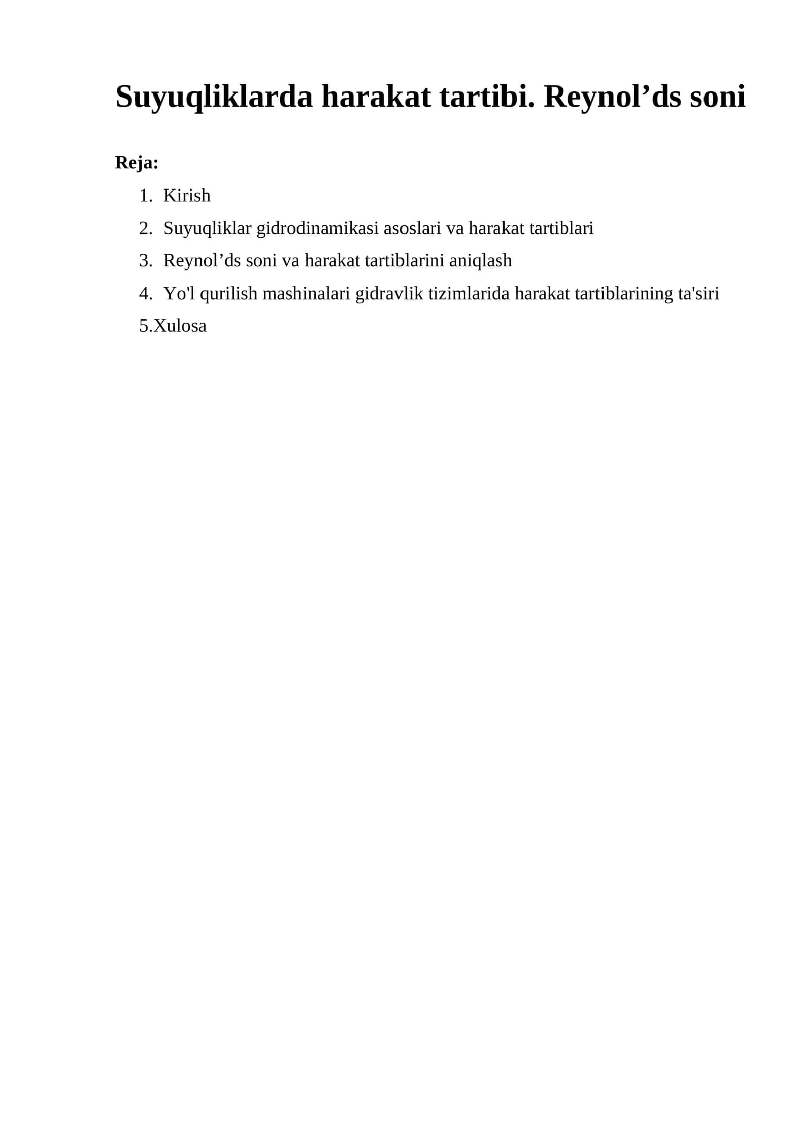 Suyuqliklarda Harakat Tartibi