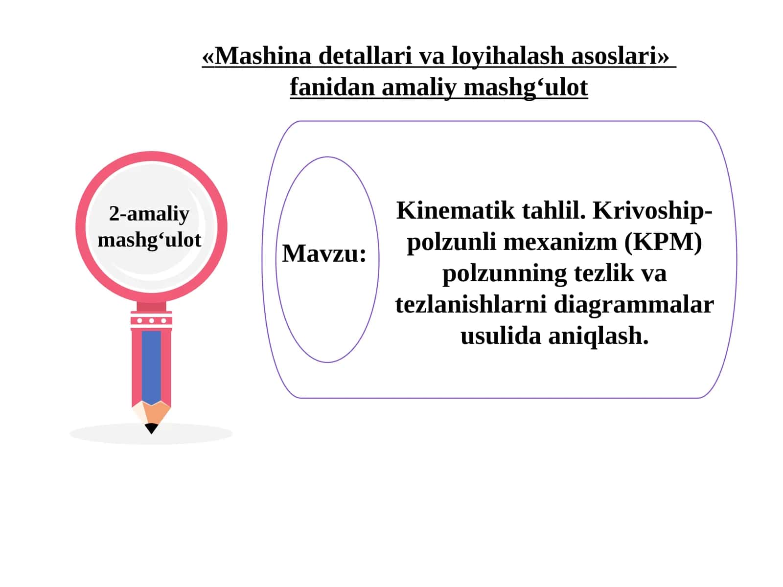 Kinematik tahlil. Krivoship-polzunli mexanizm (KPM) polzunning tezlik va tezlanishlarni diagrammalar usulida aniqlash