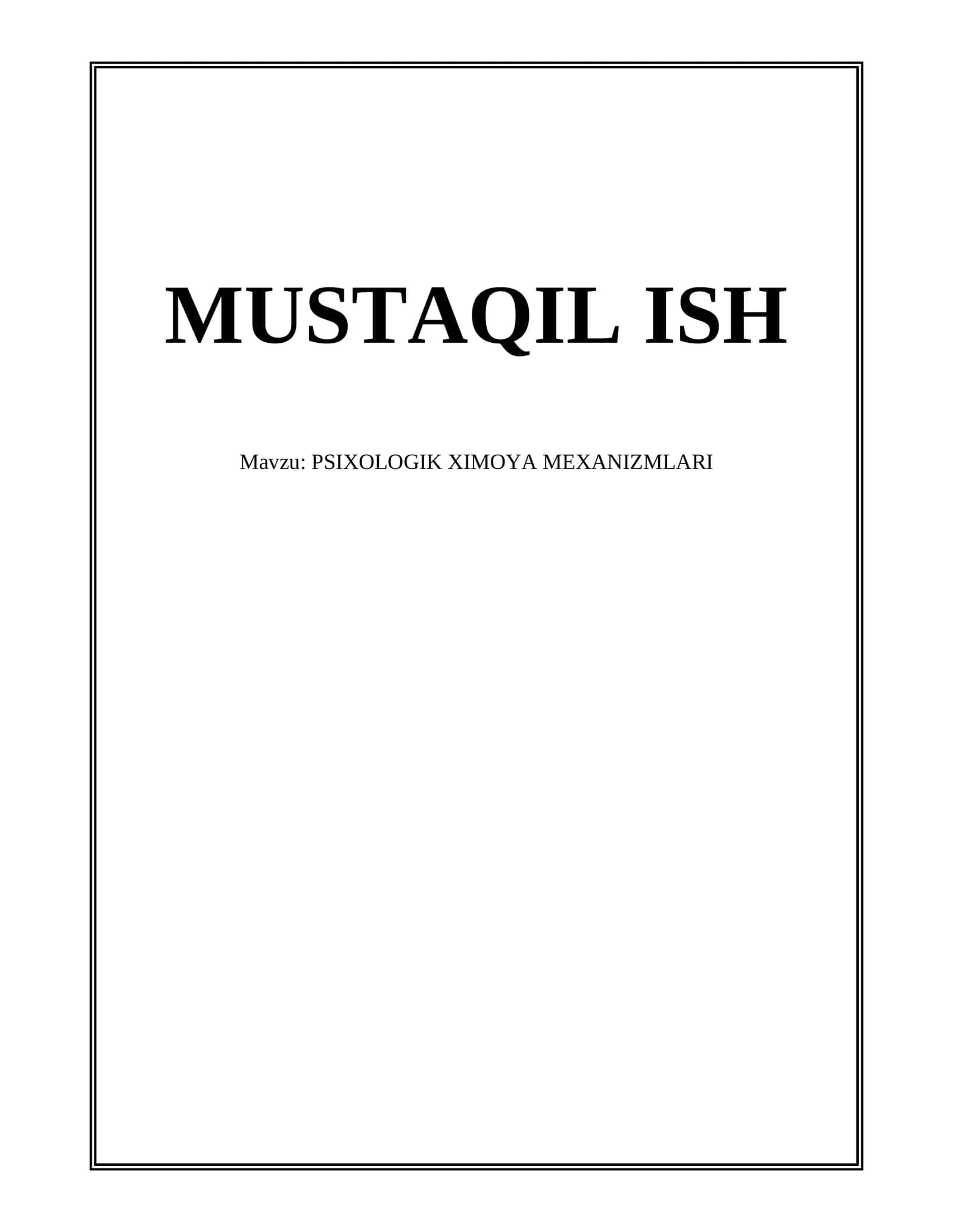 PSIXOLOGIK XIMOYA MEXANIZMLARI