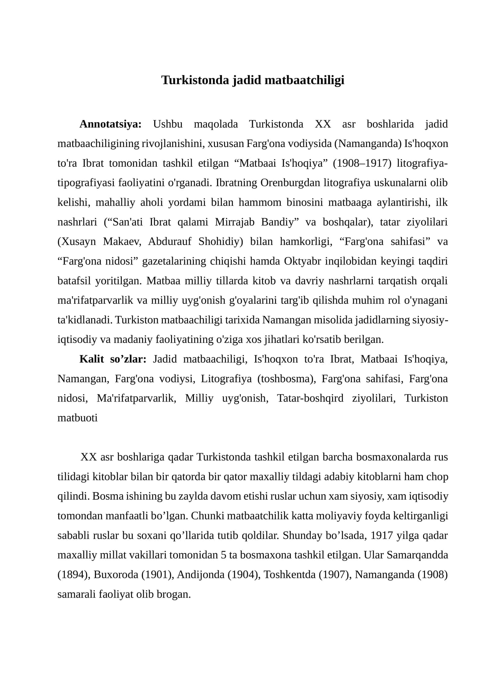 Turkistonda jadid matbaatchiligi