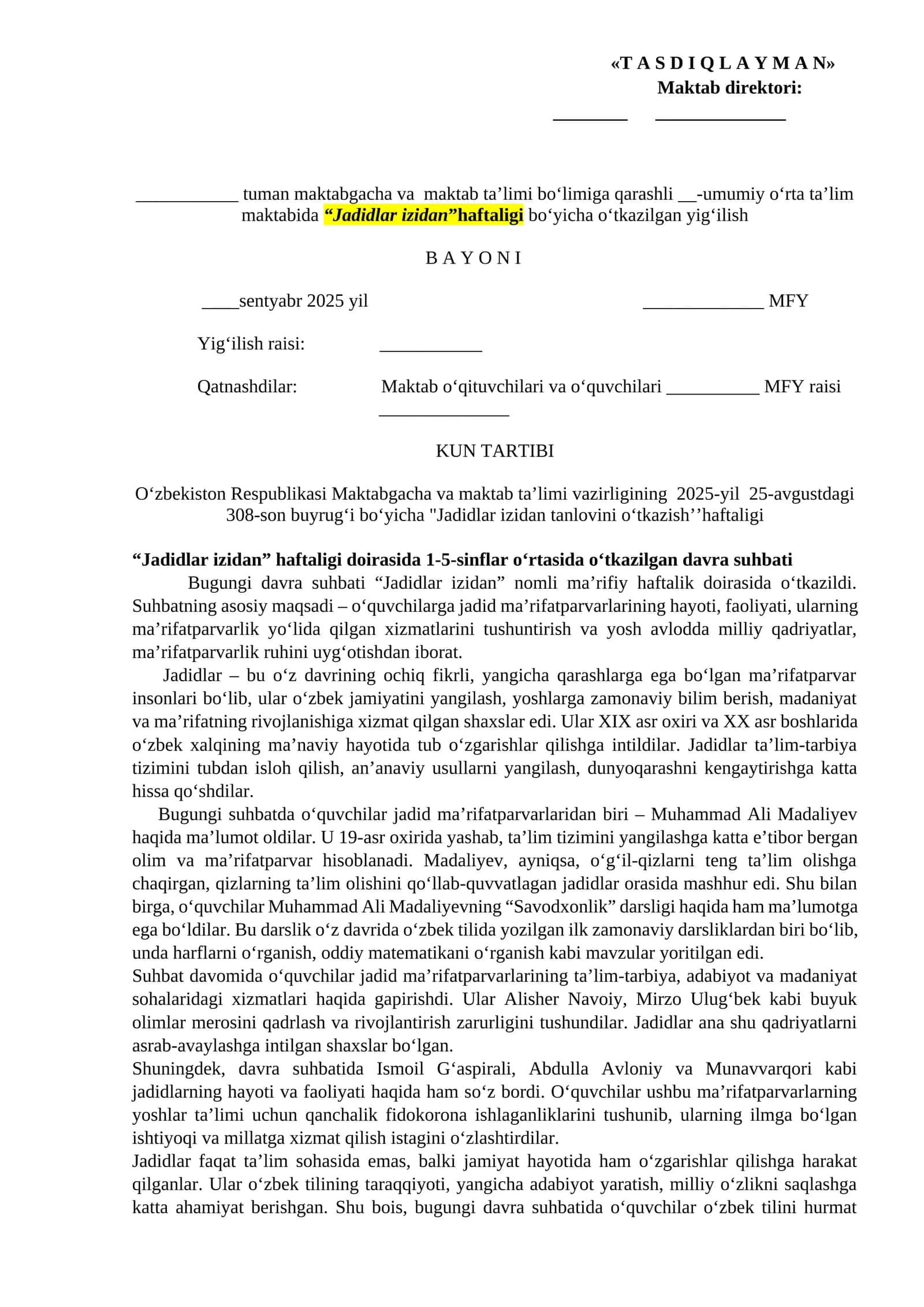 Jadidlar izidan tanlovi haftaligi