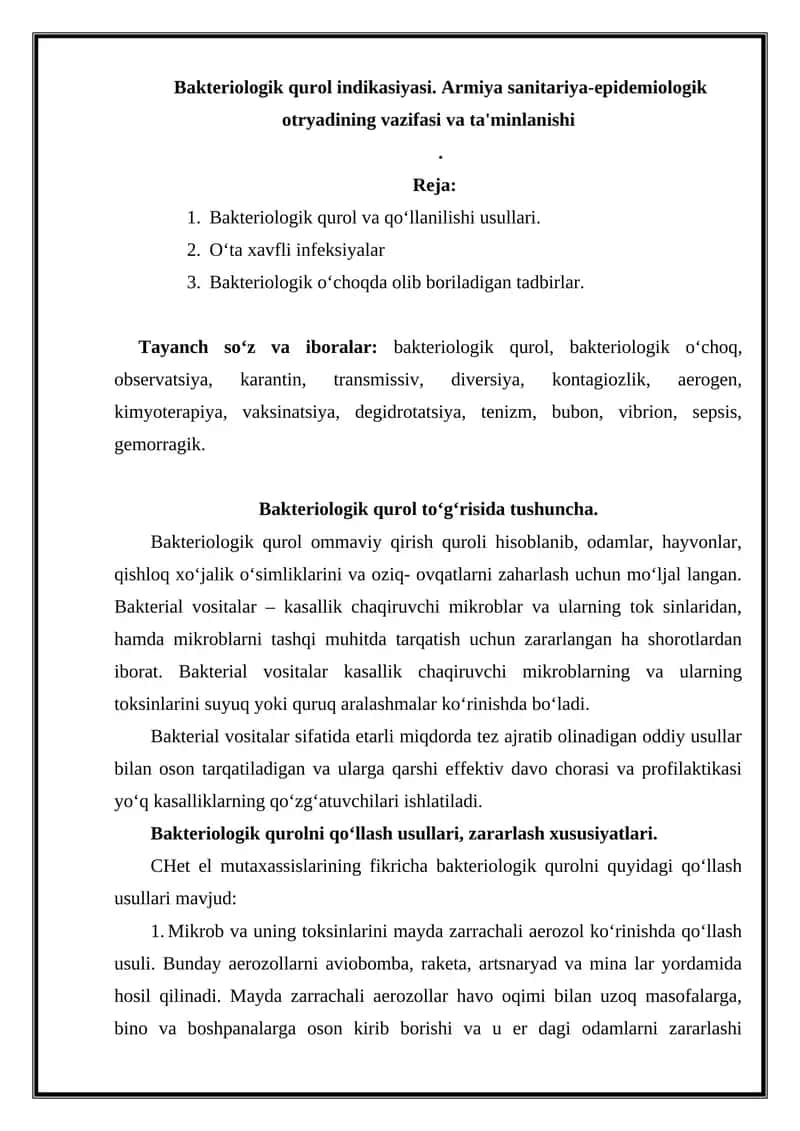 Bakteriologik qurol indikasiyasi