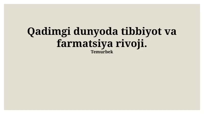 Qadimgi Sivilizatsiyalarda Tibbiyot