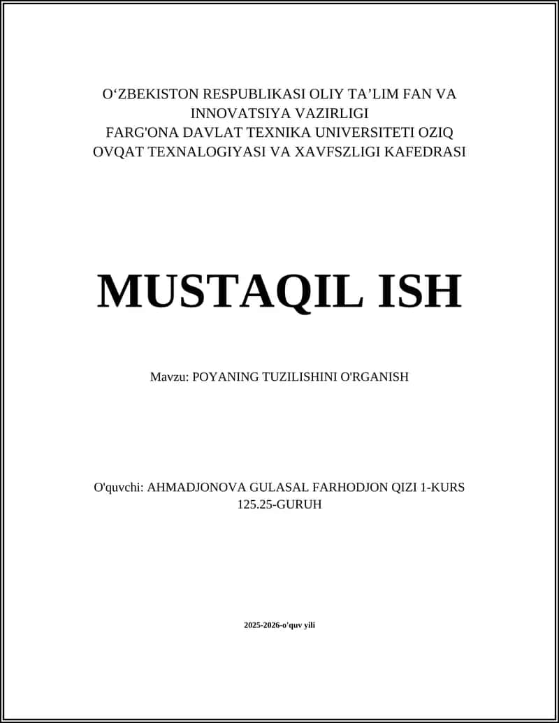 POYANING TUZILISHINI O'RGANISH