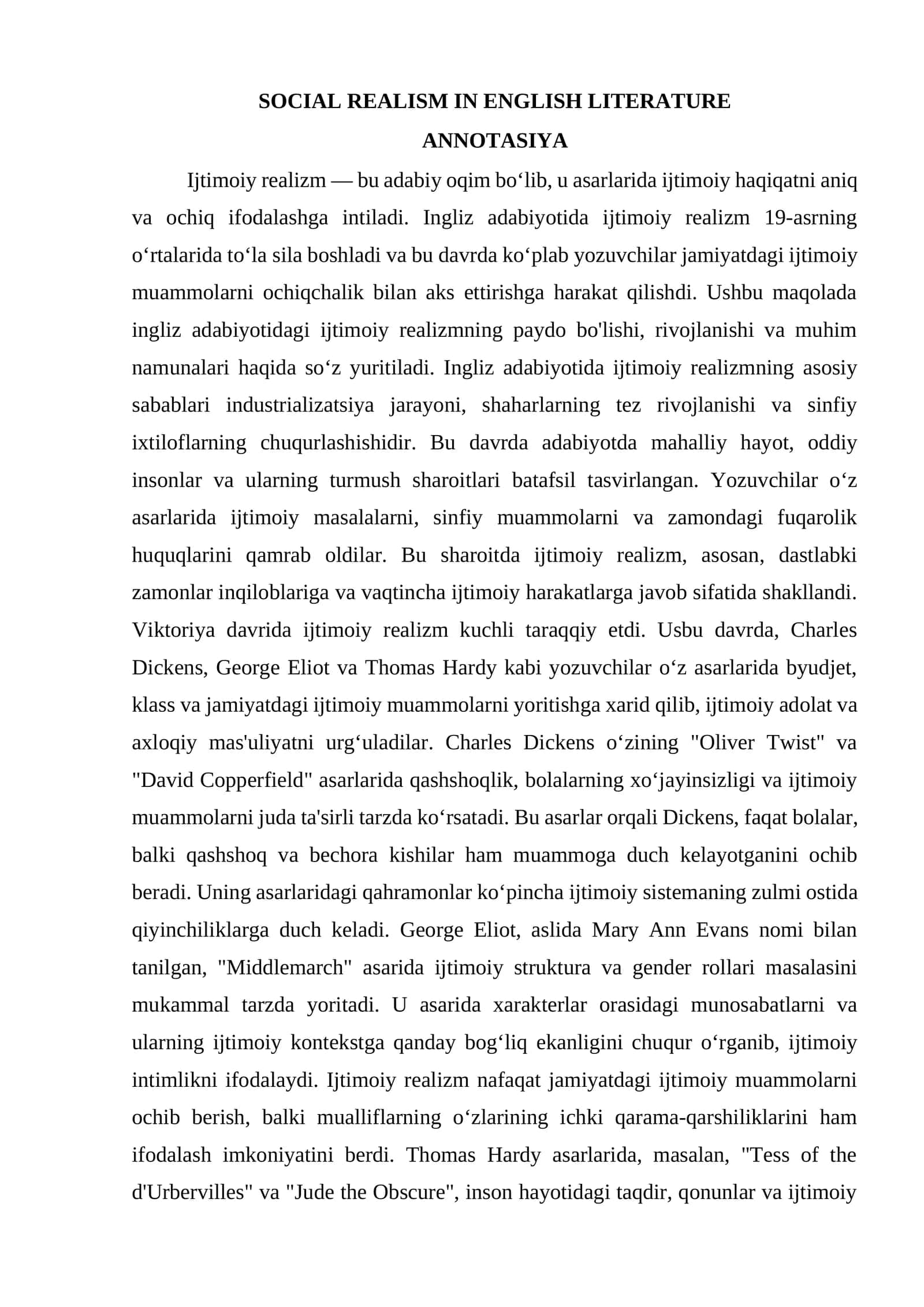 Ijtimoiy Realizm Ingliz Adabiyotida
