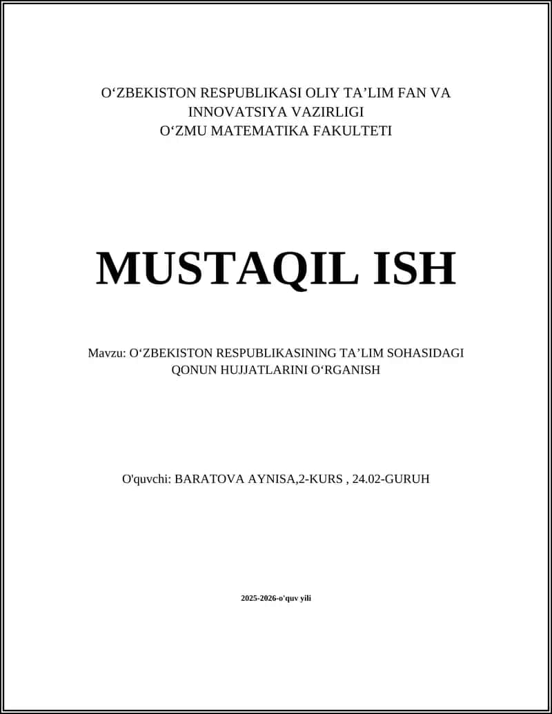 Oʻzbekiston Respublikasining Taʼlim Sohasidagi Qonun Hujjatlari