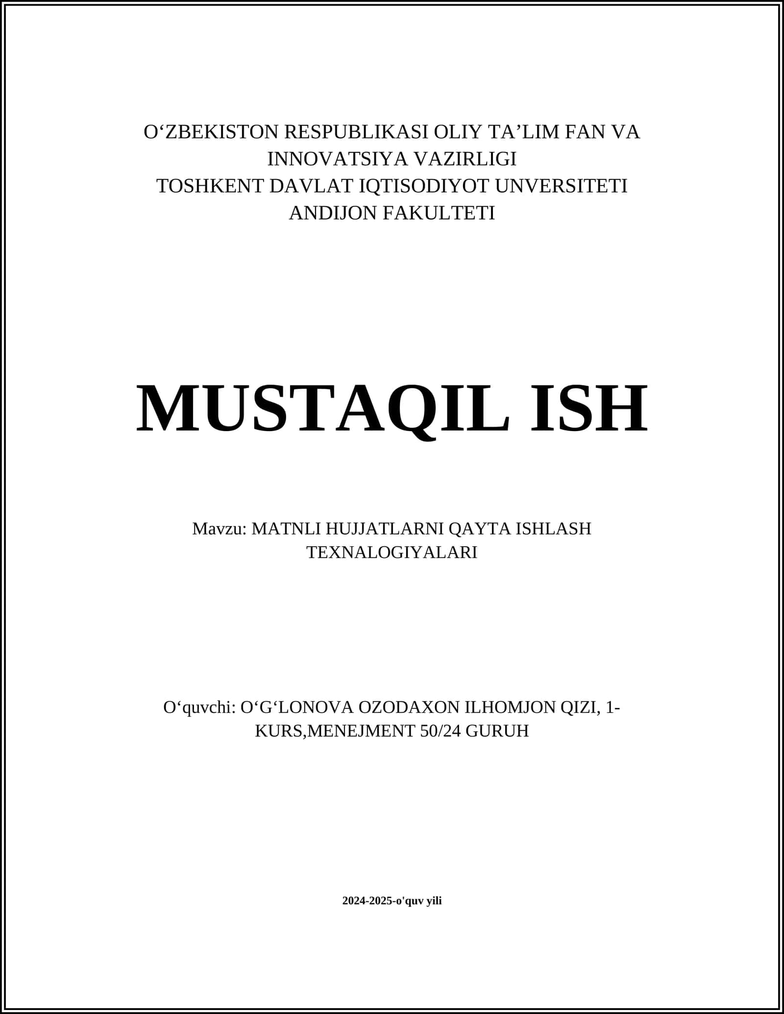 MATNLI HUJJATLARNI QAYTA ISHLASH TEXNALOGIYALARI