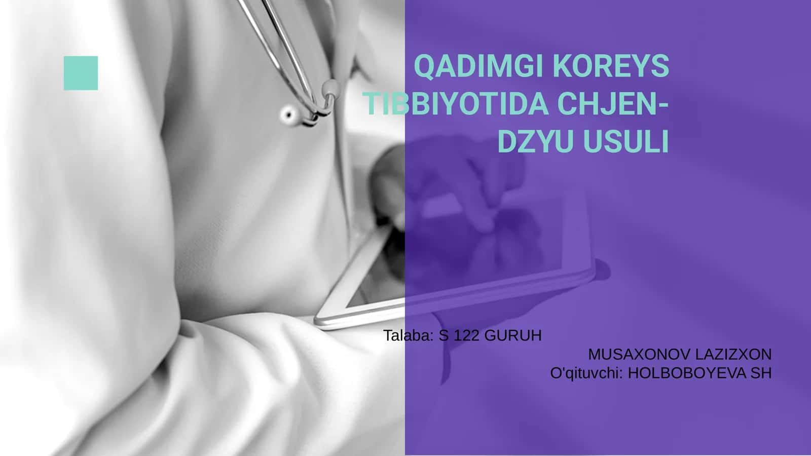 QADIMGI KOREYS TIBBIYOTIDA CHJEN-DZYU USULI