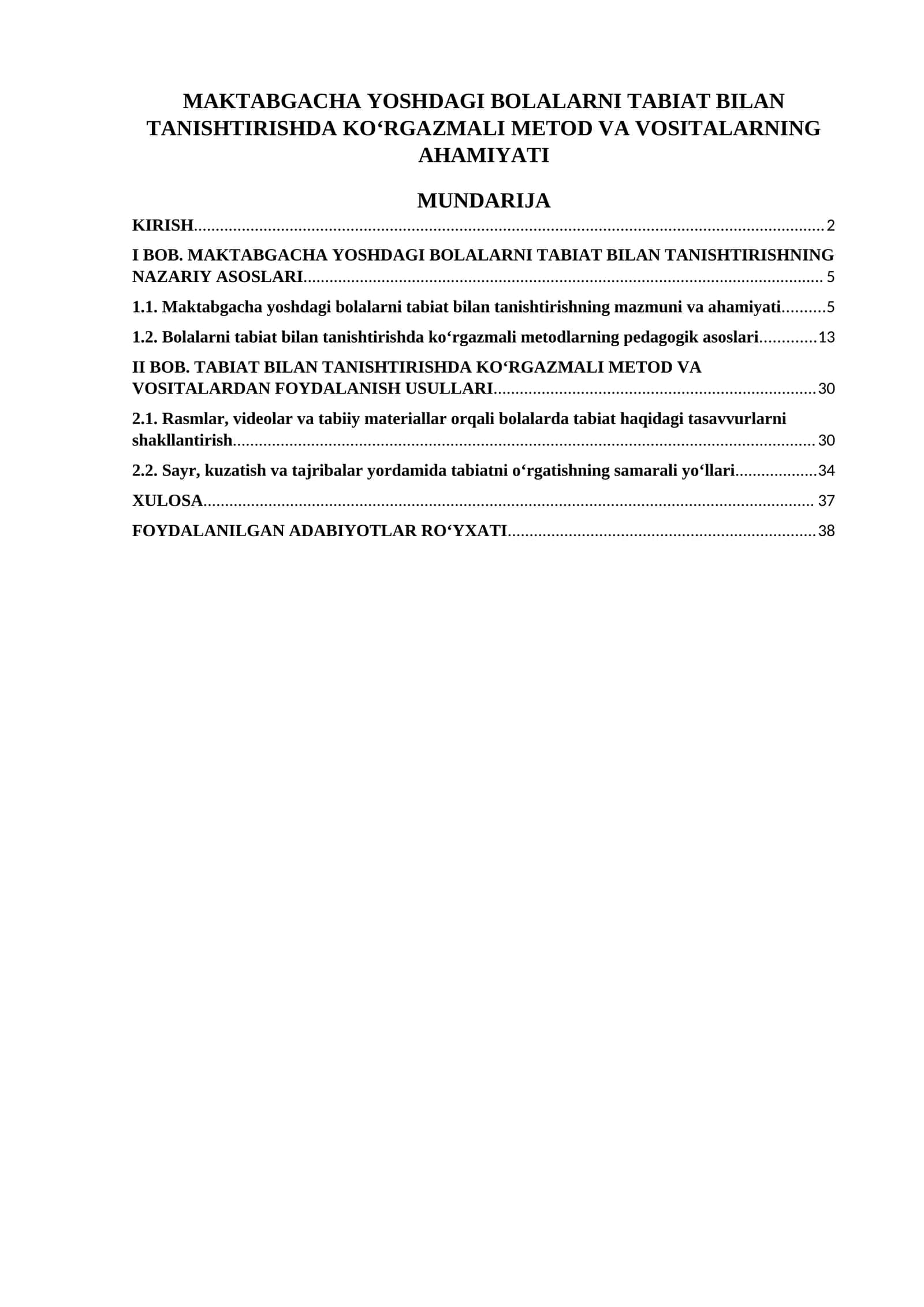 MAKTABGACHA YOSHDAGI BOLALARNI TABIAT BILAN TANISHTIRISHDA KOʻRGAZMALI METOD VA VOSITALARNING AHAMIYATI