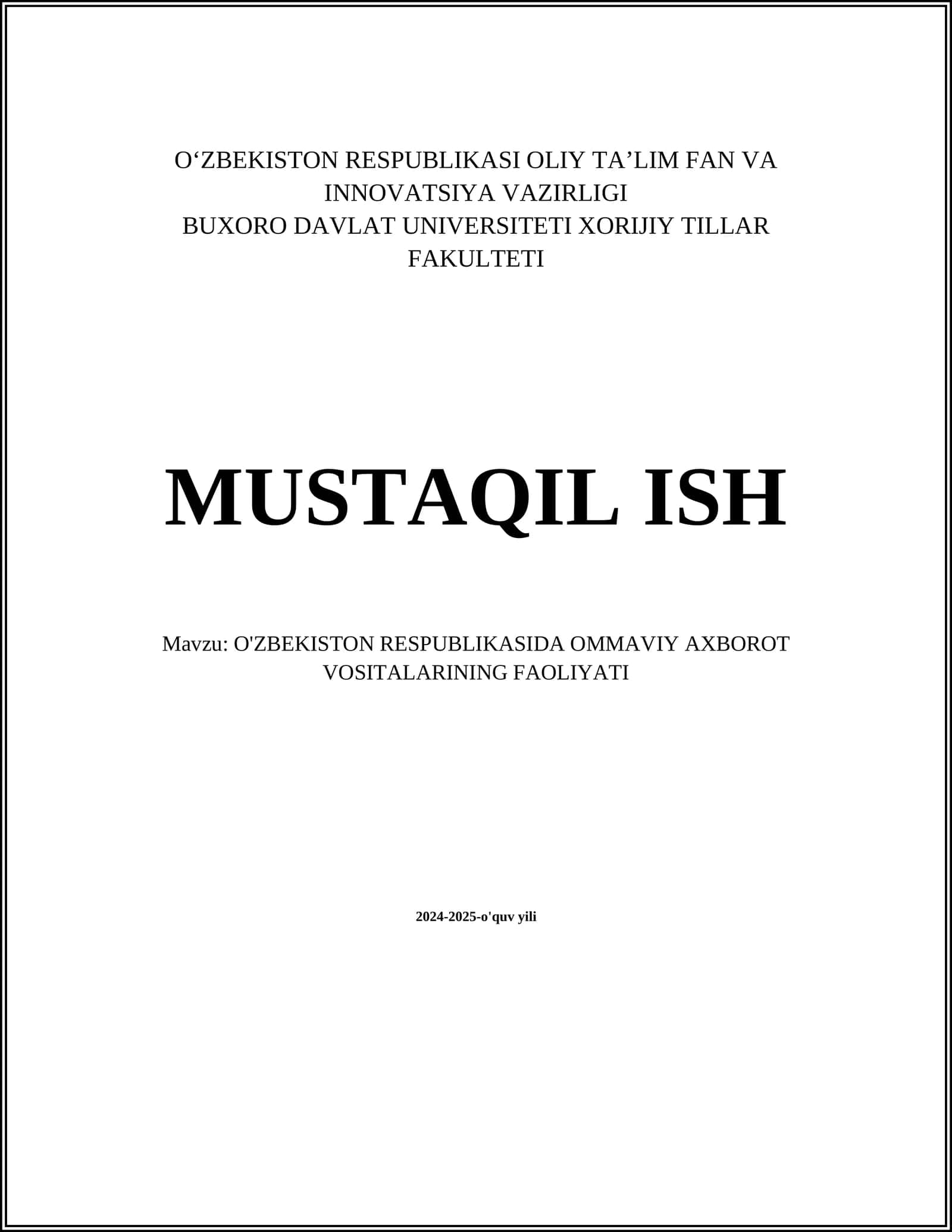 O'ZBEKISTON RESPUBLIKASIDA OMMAVIY AXBOROT VOSITALARINING FAOLIYATI