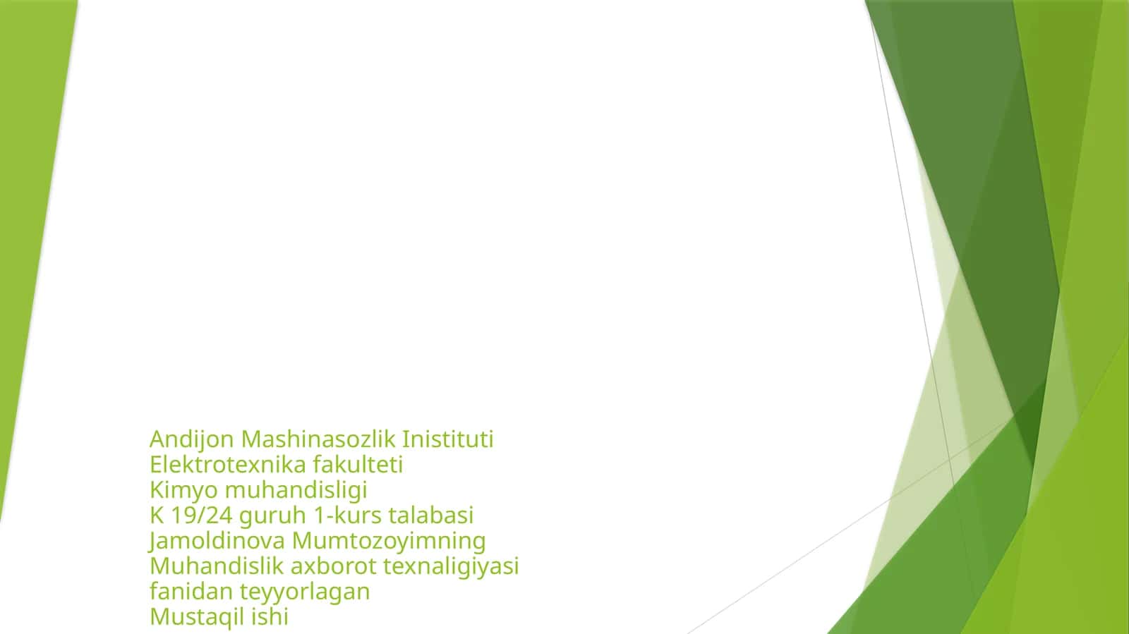 Muhandislik axborot texnalogiyasi fanidan tayyorlagan Mustaqil ishi
