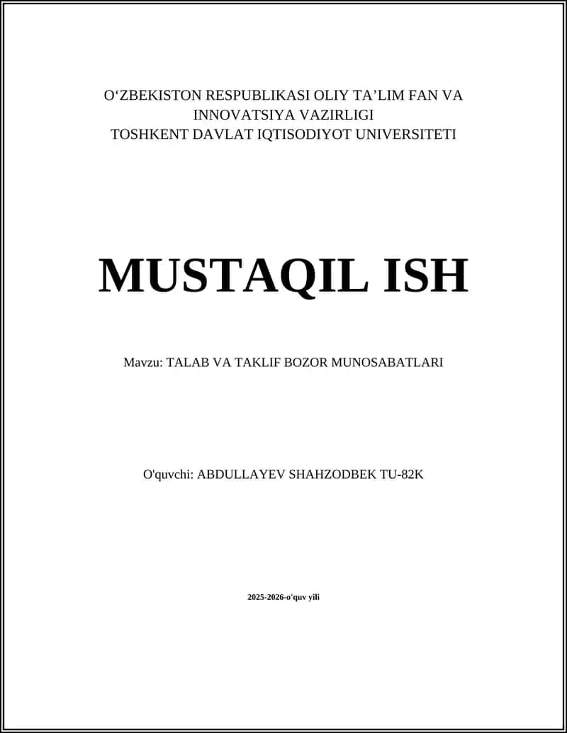 TALAB VA TAKLIF BOZOR MUNOSABATLARI