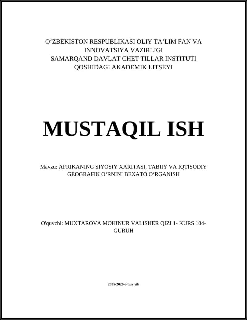 AFRIKANING SIYOSIY XARITASI