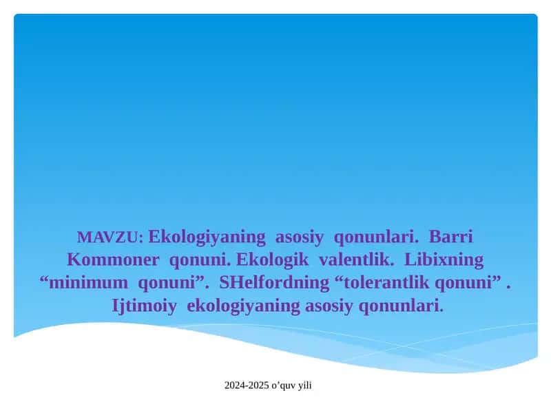 Ekologiya O'quv Darslar
