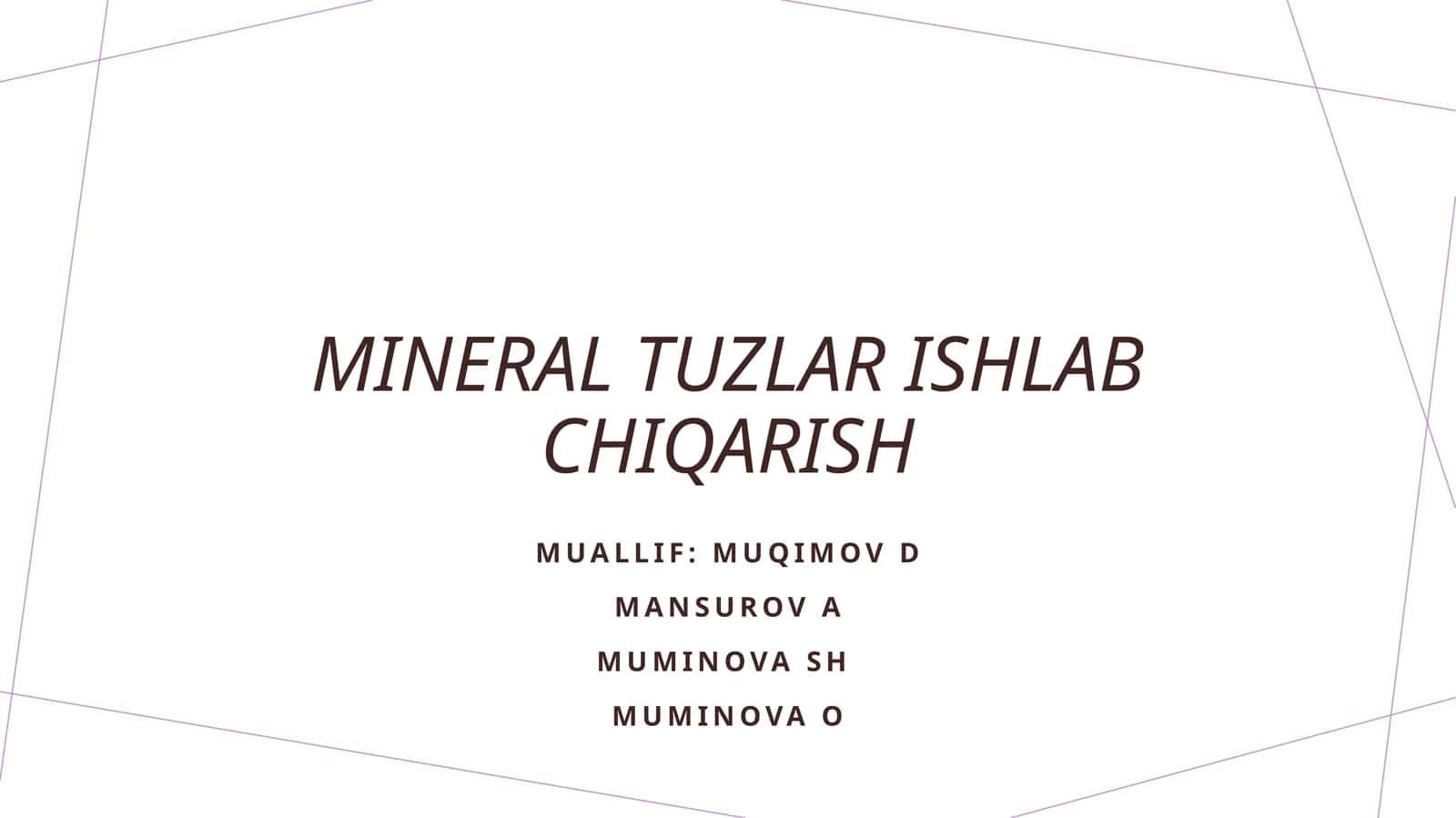 Mineral tuzlar ishlab chiqarish