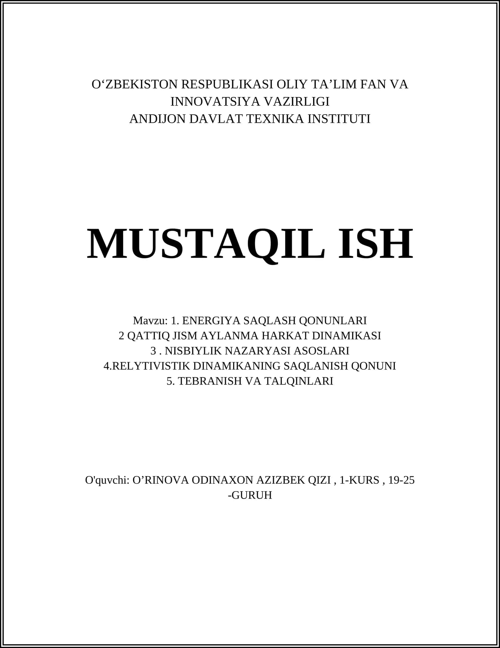 ENERGIYA SAQLASH QONUNLARI