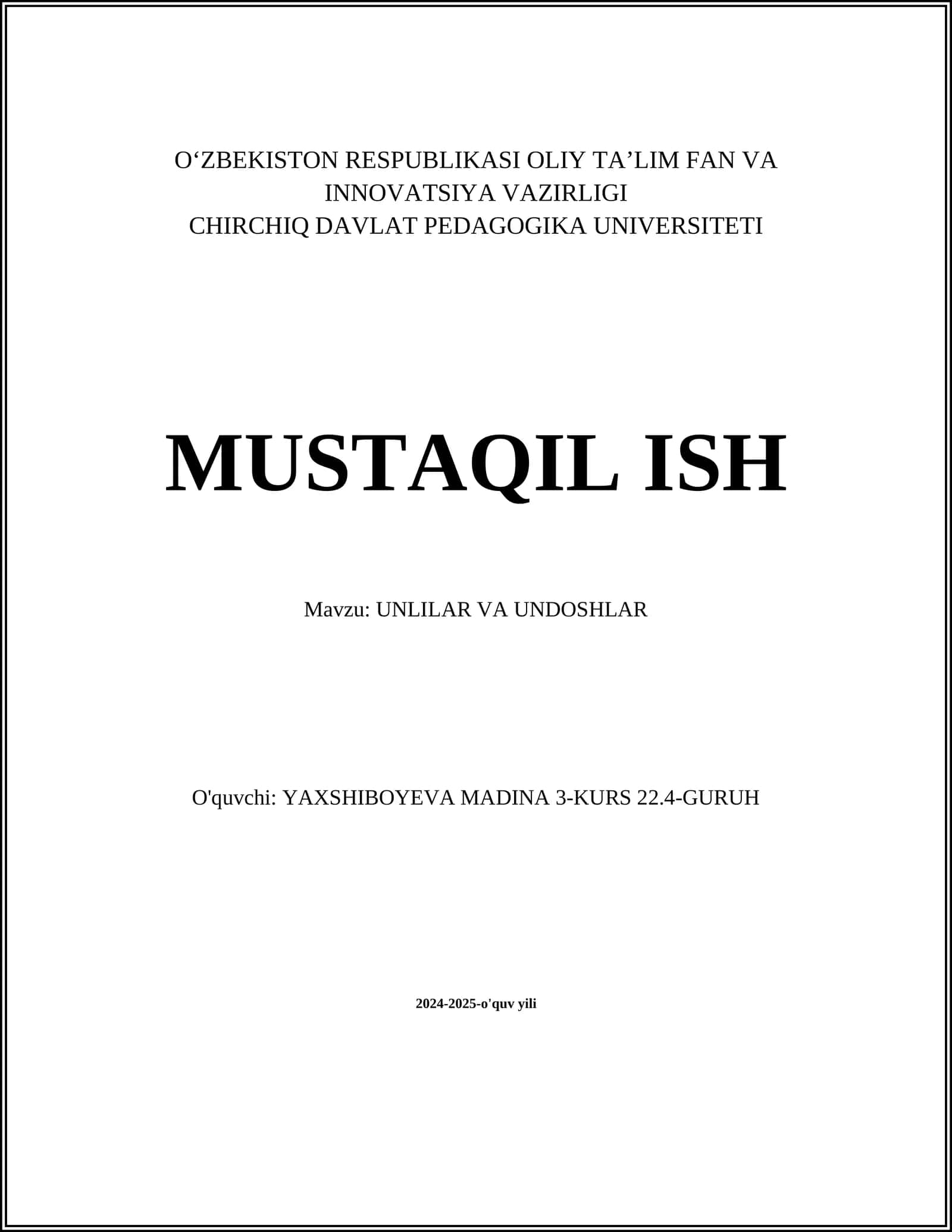 UNLILAR VA UNDOSHLAR