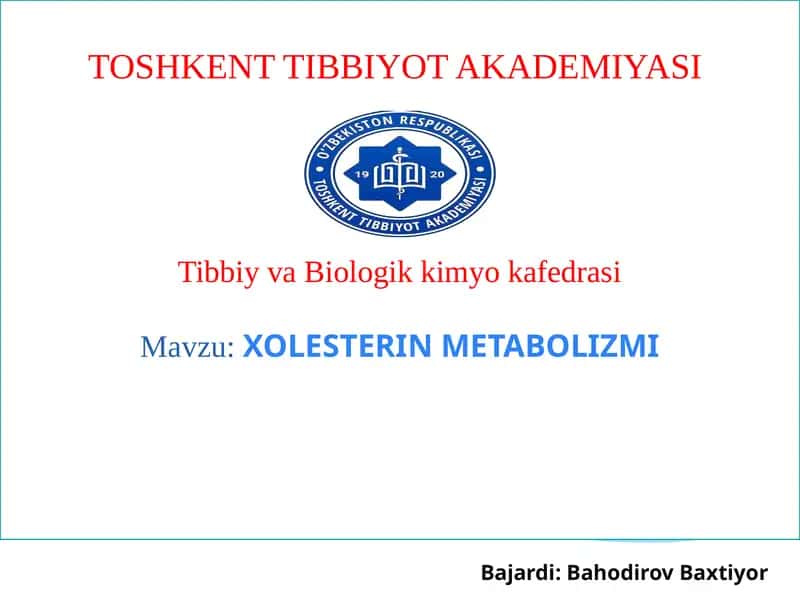 XOLESTERIN METABOLIZMI