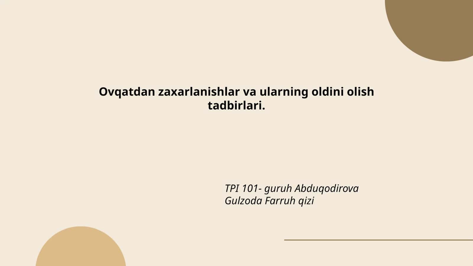 Ovqatdan zaxarlanishlar va ularning oldini olish tadbirlari