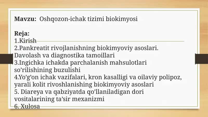 Oshqozon-ichak tizimi biokimyosi