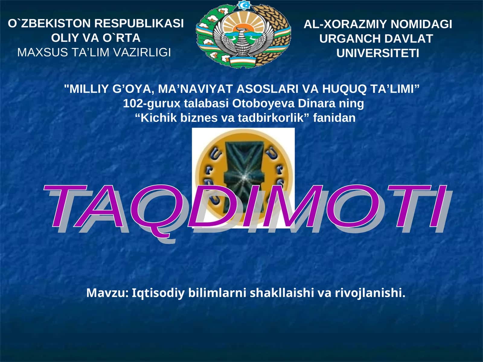 "MILLIY G’ОYA, MA’NAVIYAT ASОSLARI VA HUQUQ TA’LIMI”