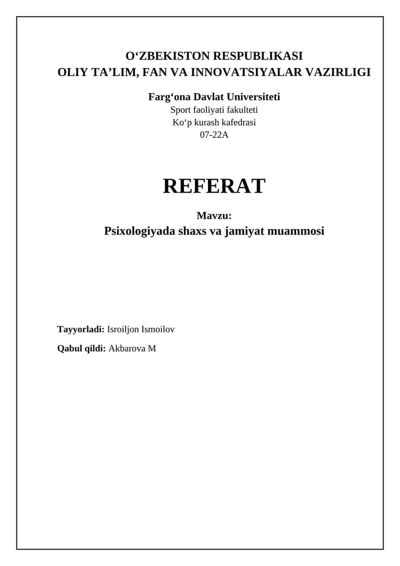 Psixologiyada shaxs va jamiyat muammosi