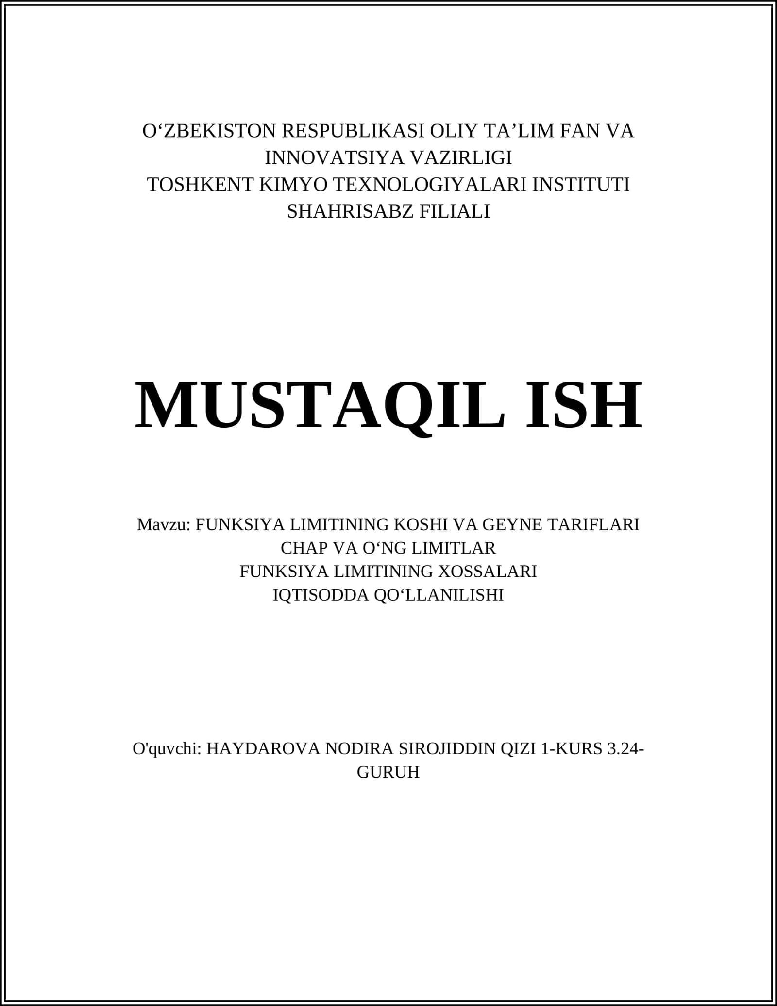 FUNKSIYA LIMITINING KOSHI VA GEYNE TARIFLARI