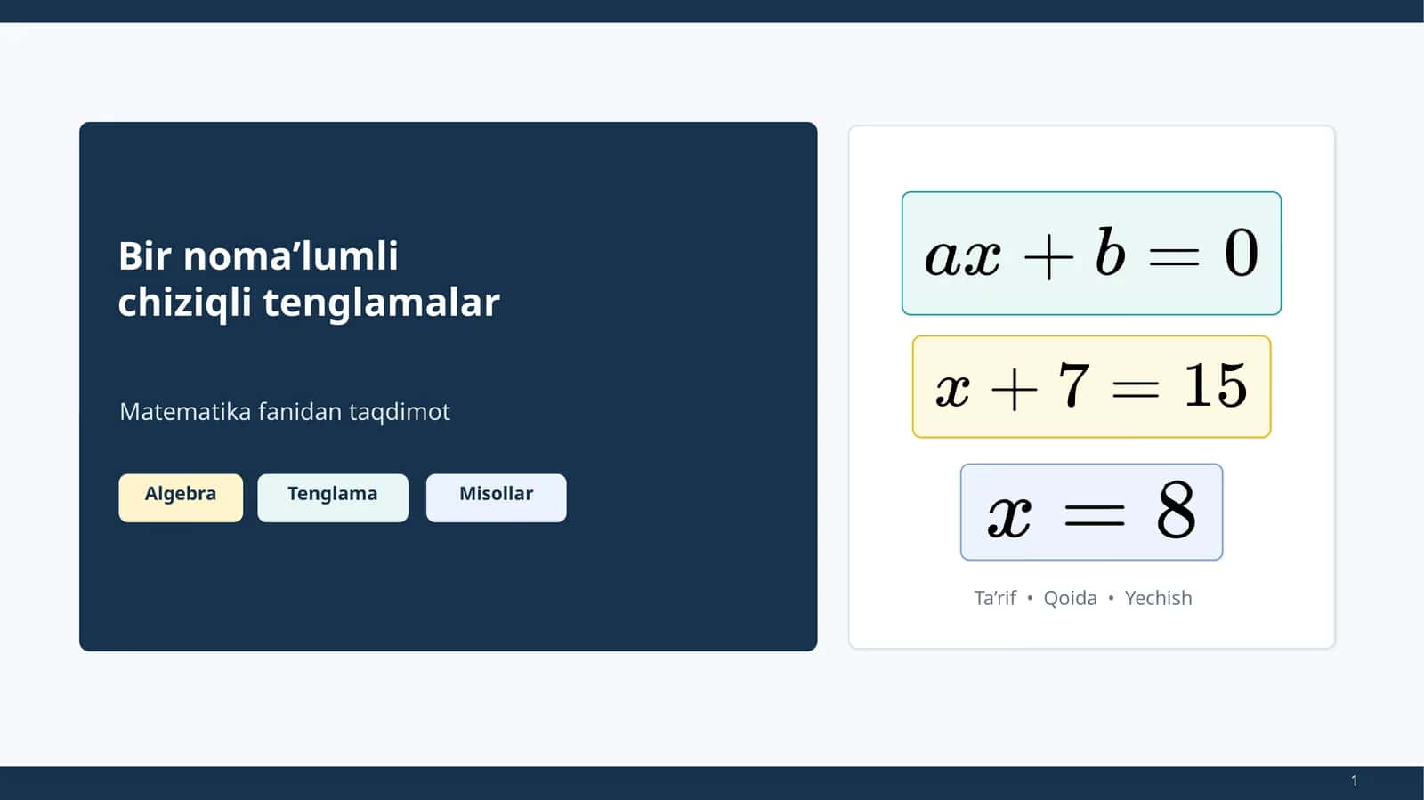 Matematika fanidan taqdimot: Algebra