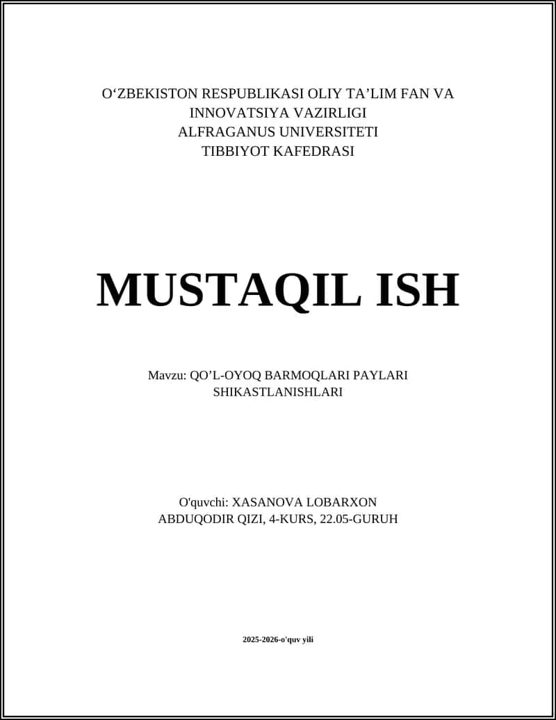 QOʼL-OYOQ BARMOQLARI PAYLARI SHIKASTLANISHLARI