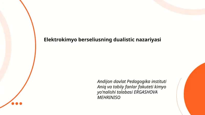 Elektrokimyo berseliusning dualistic nazariyasi