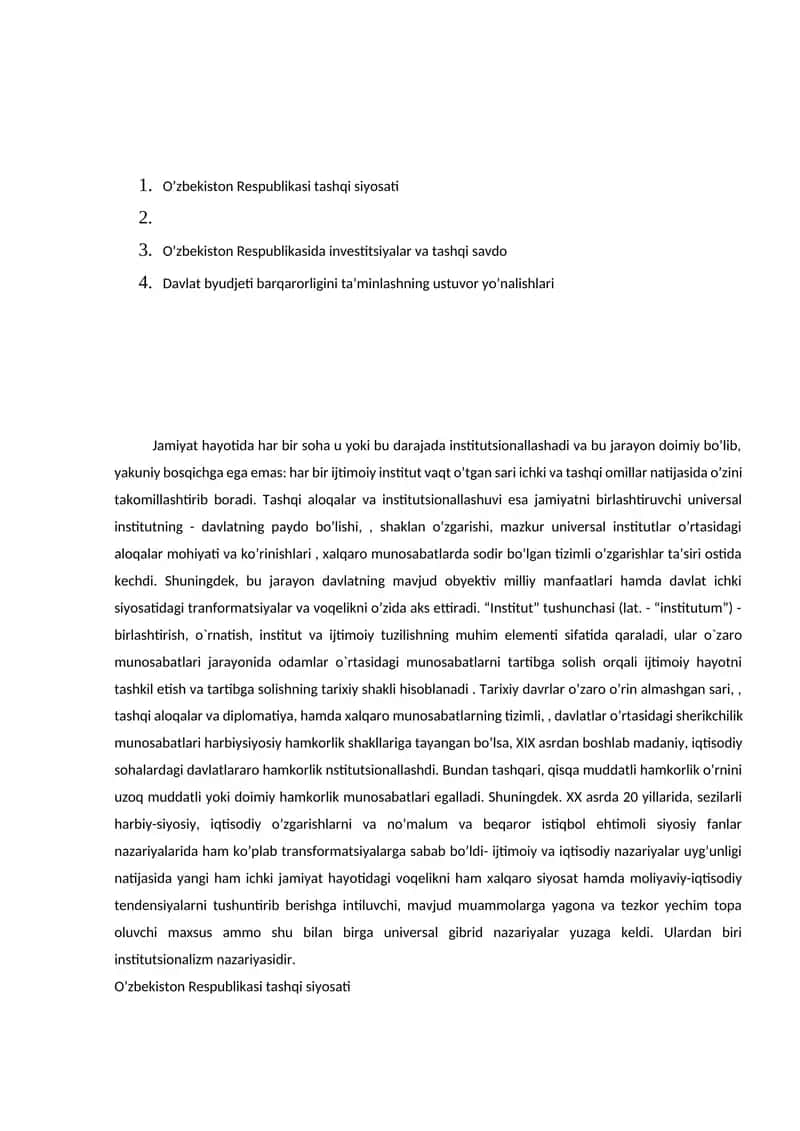O’zbekiston Respublikasi tashqi siyosati