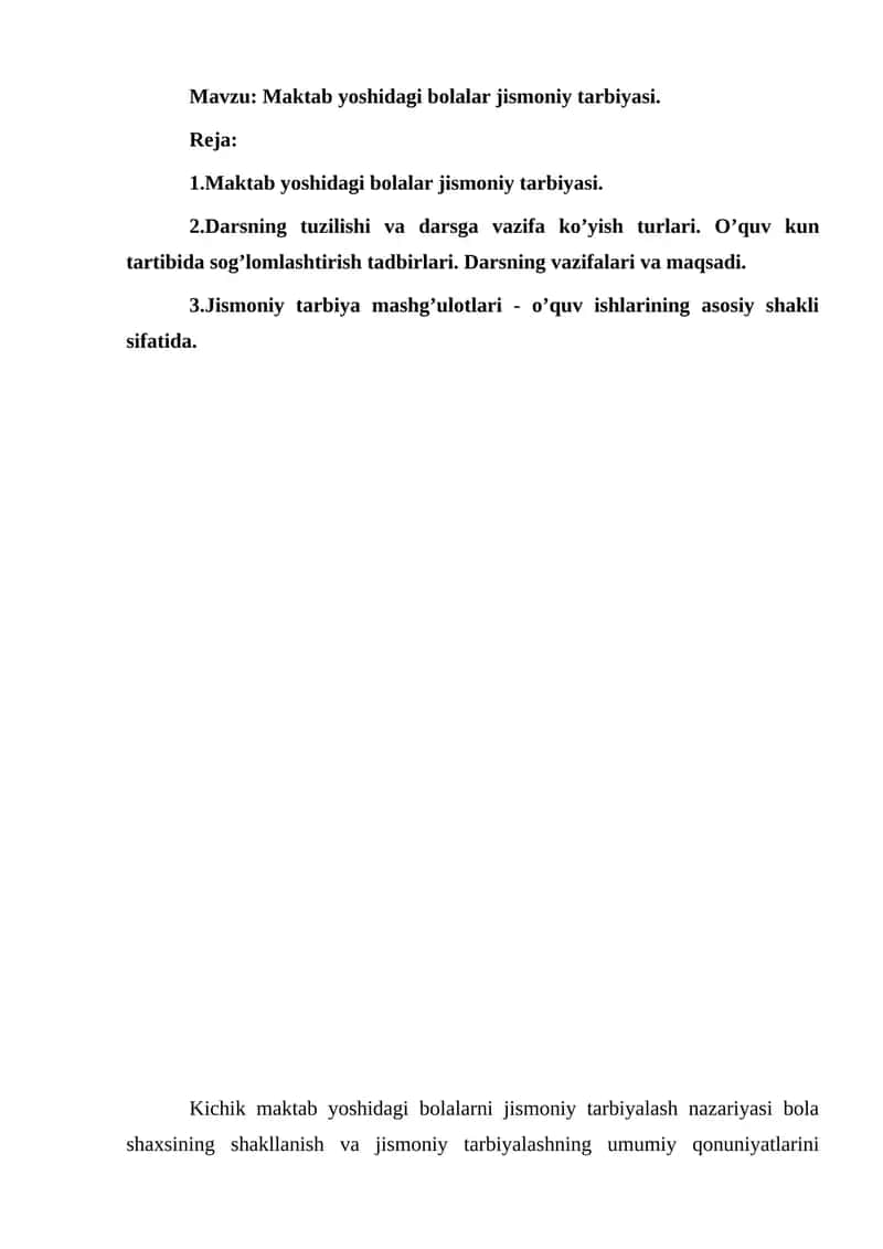 Maktab yoshidagi bolalar jismoniy tarbiyasi