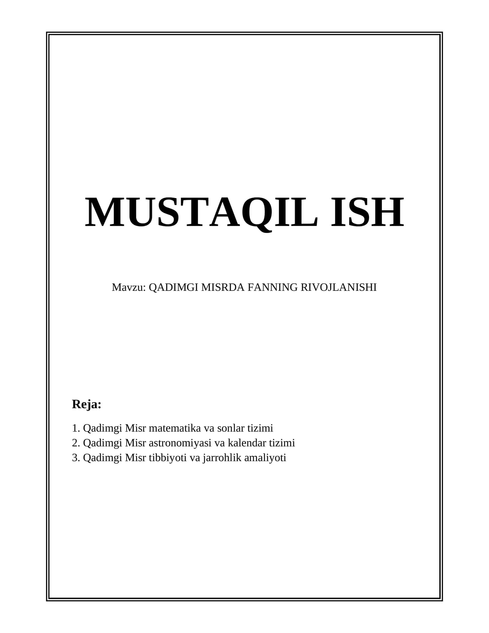 QADIMGI MISRDA FANNING RIVOJLANISHI
