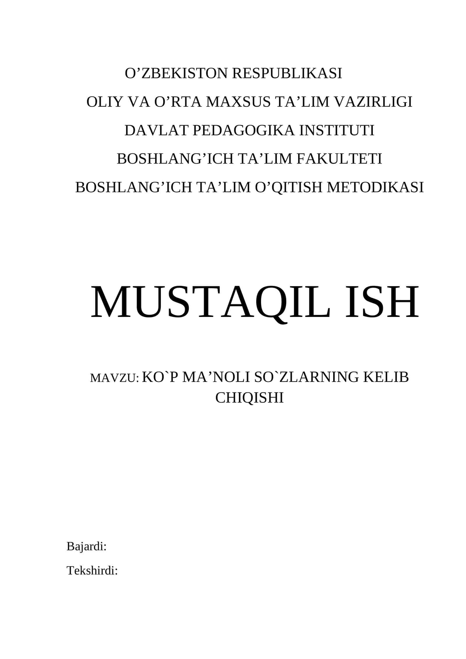 KO`P MA’NOLI SO`ZLARNING KЕLIB CHIQISHI