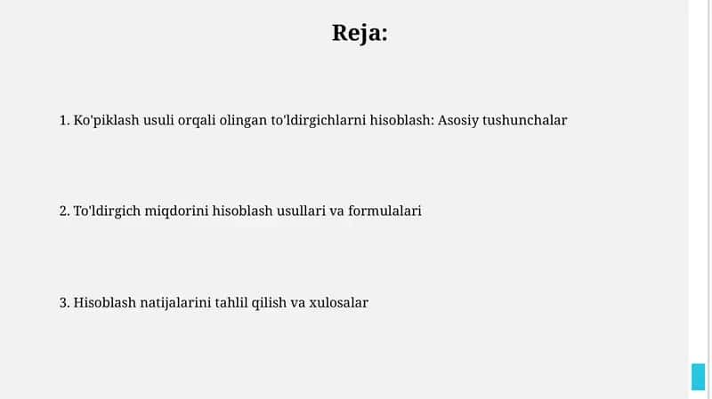 To'ldirgich miqdorini hisoblash usullari va formulalari