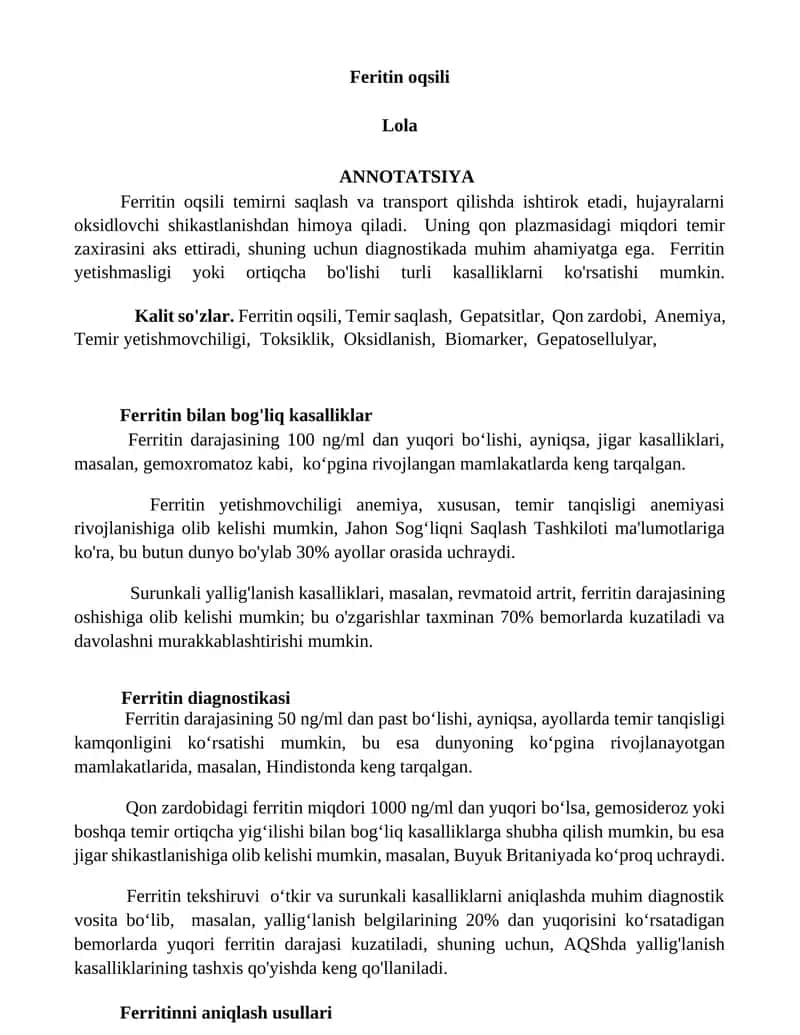 Ferritin Oqsili