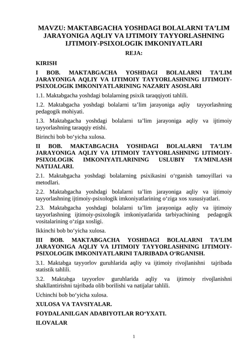 MAKTABGACHA YOSHDAGI BOLALARNI TA’LIM JARAYONIGA AQLIY VA IJTIMOIY TAYYORLASHNING IJTIMOIY-PSIXOLOGIK IMKONIYATLARI