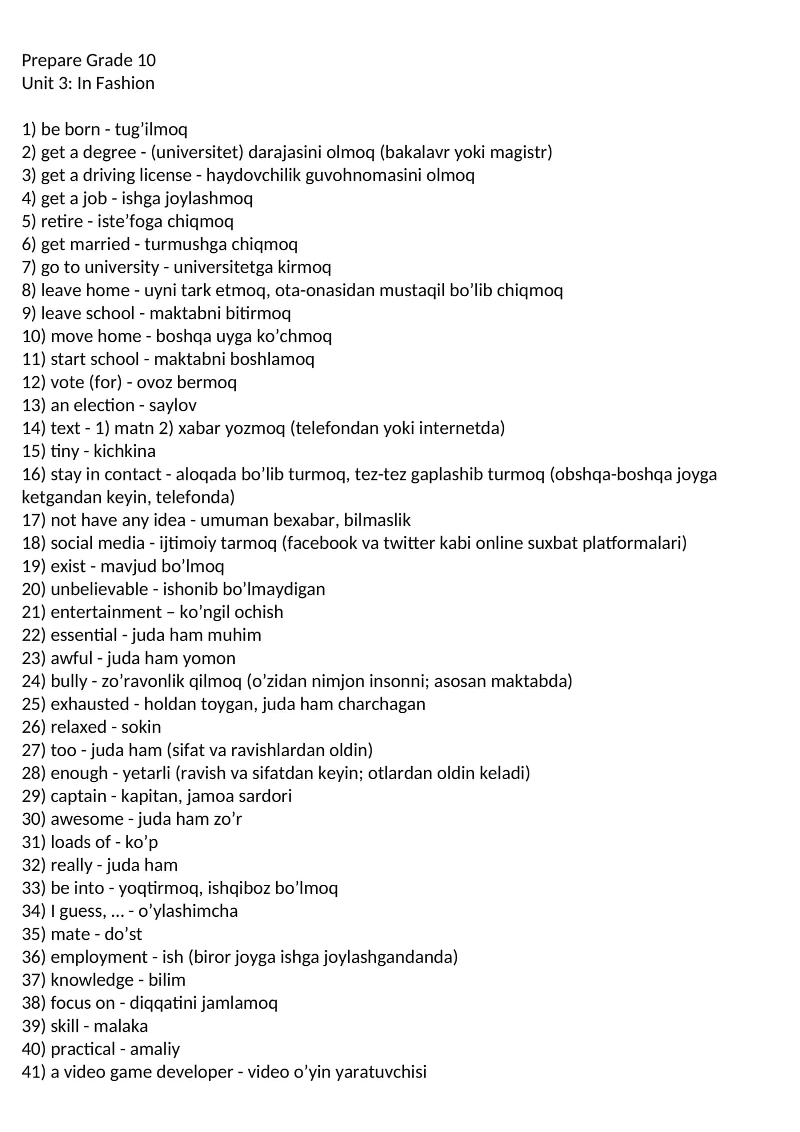 Prepare Grade 10