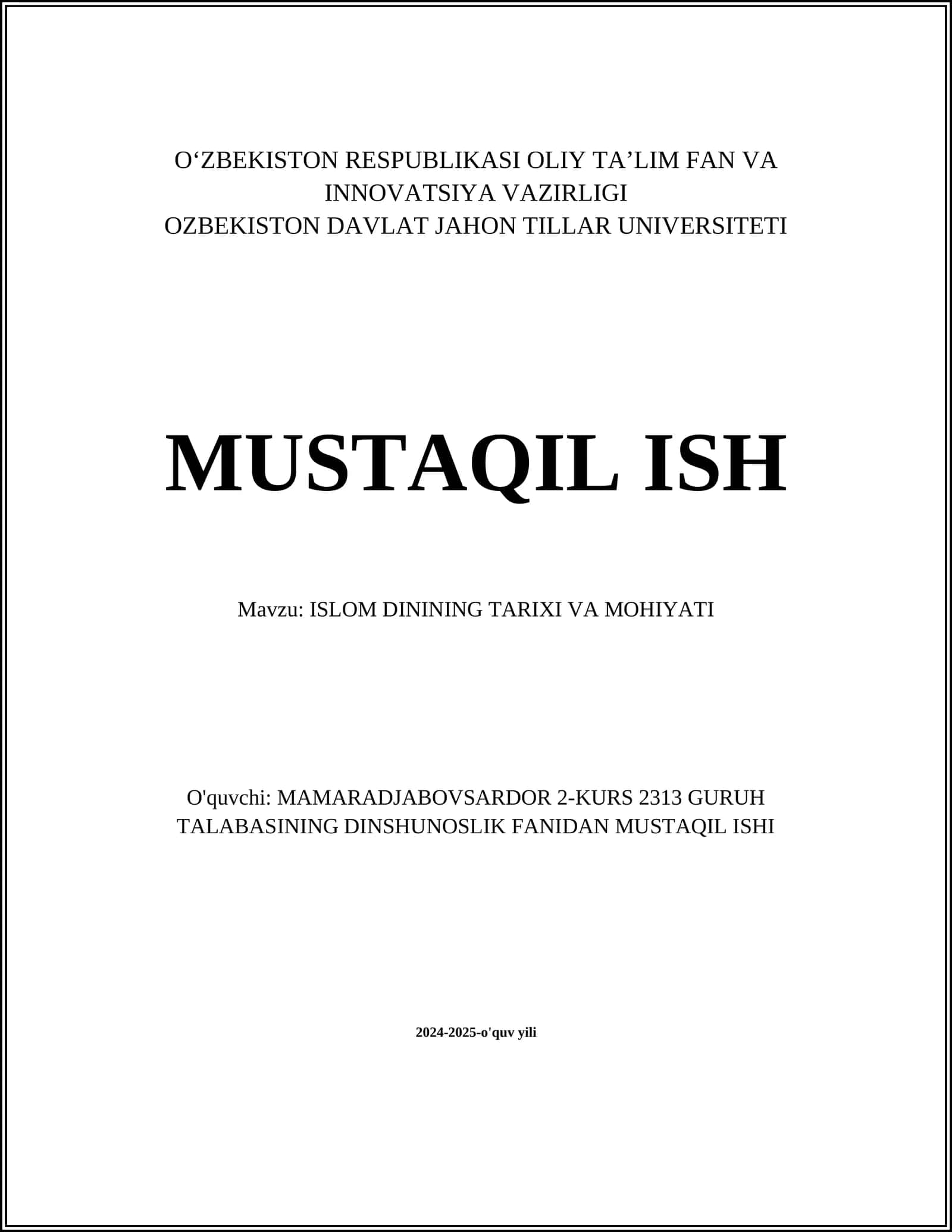ISLOM DININING TARIXI VA MOHIYATI