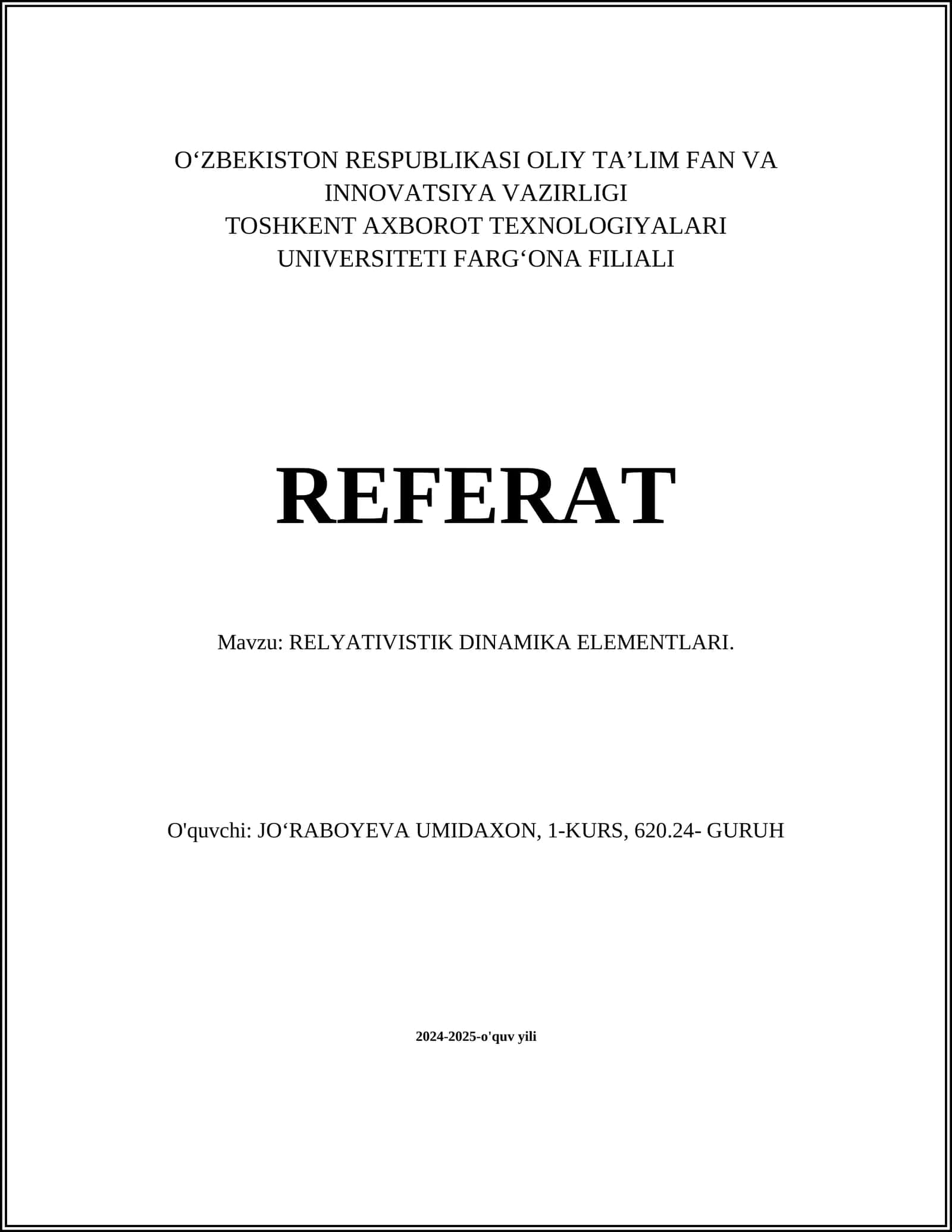 RELYATIVISTIK DINAMIKA ELEMENTLARI