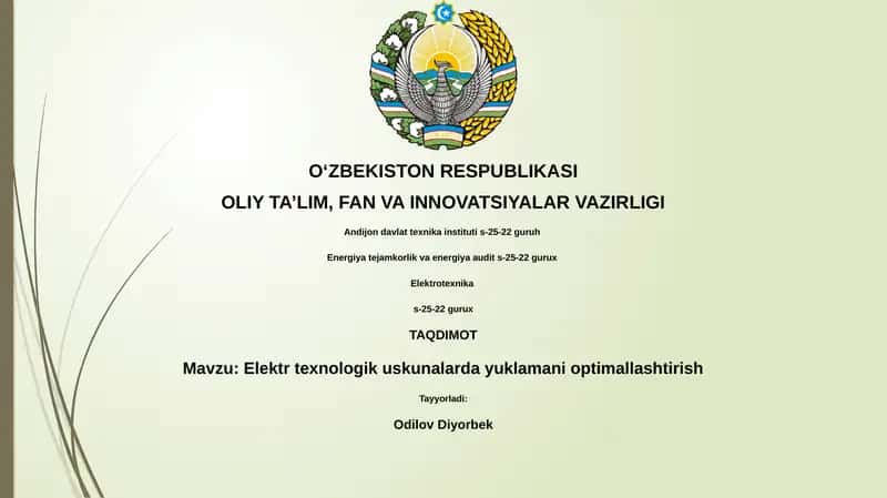 Elektr texnologik uskunalarda yuklamani optimallashtirish