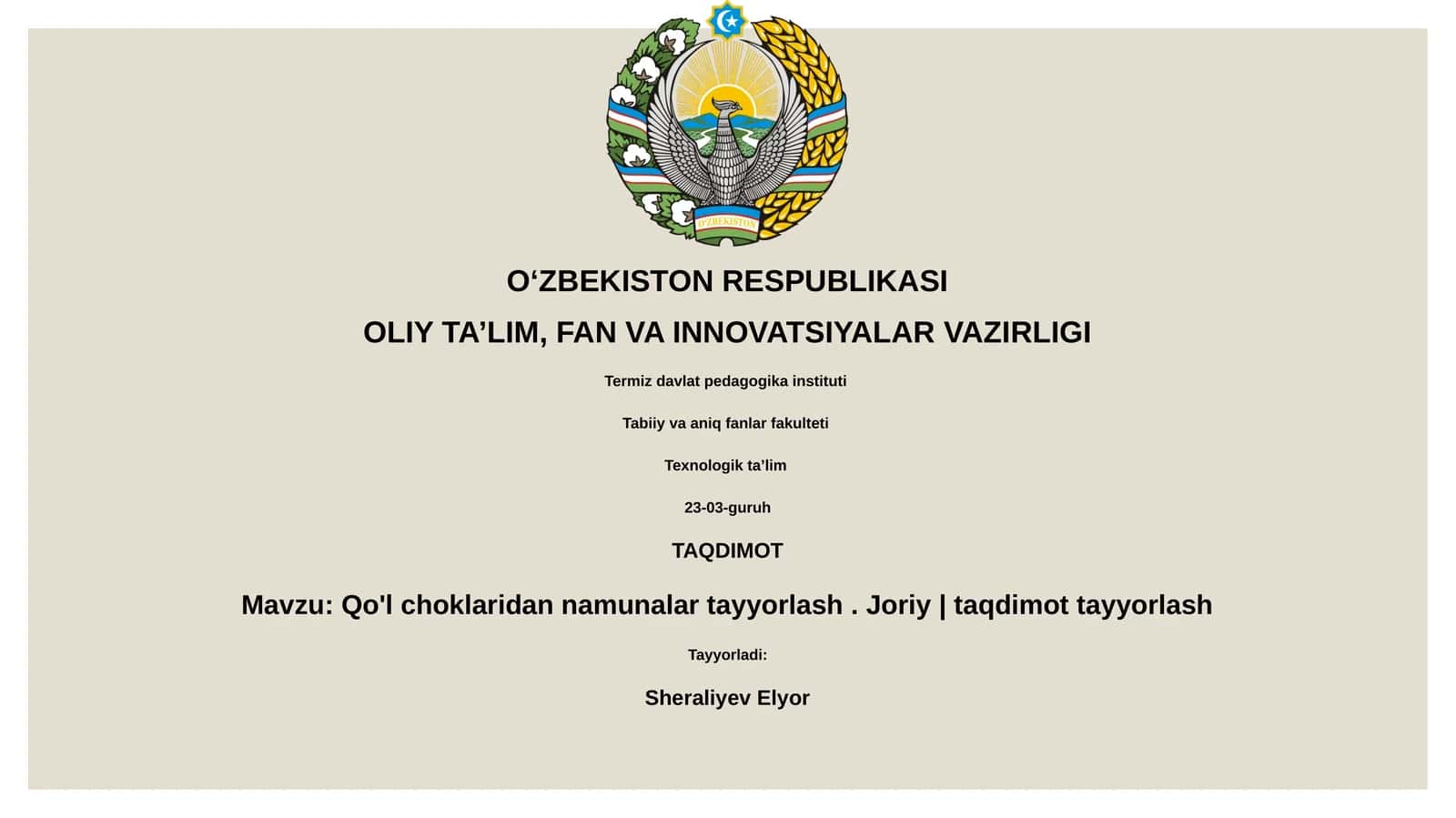 Qo'l choklaridan namunalar tayyorlash. Joriy | taqdimot tayyorlash