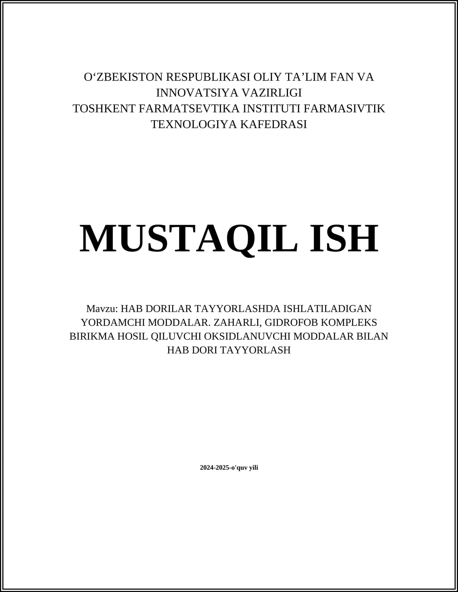 HAB DORILAR TAYYORLASHDA ISHLATILADIGAN YORDAMCHI MODDALAR