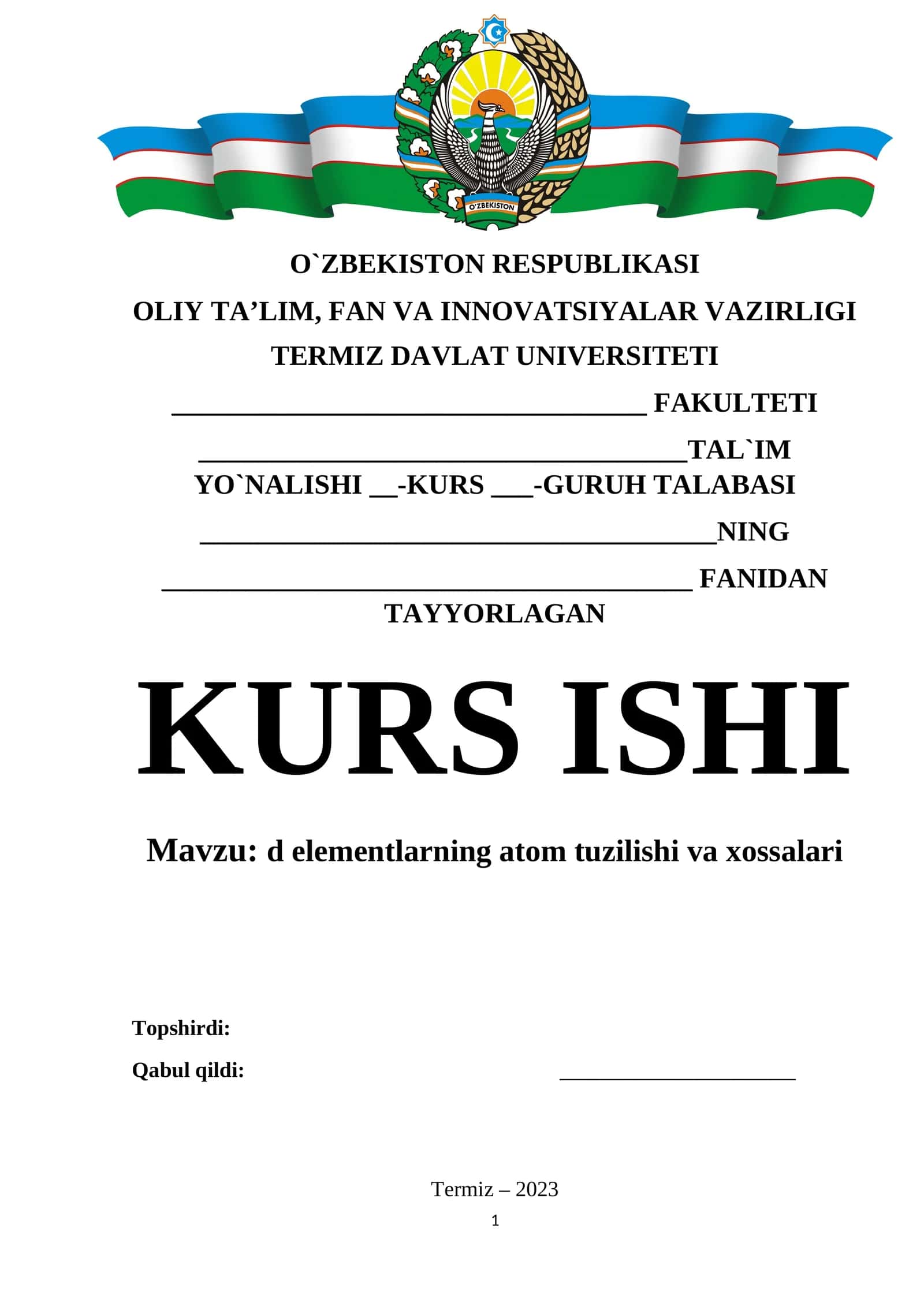 D-elementlarning atom tuzilishi va xossalari