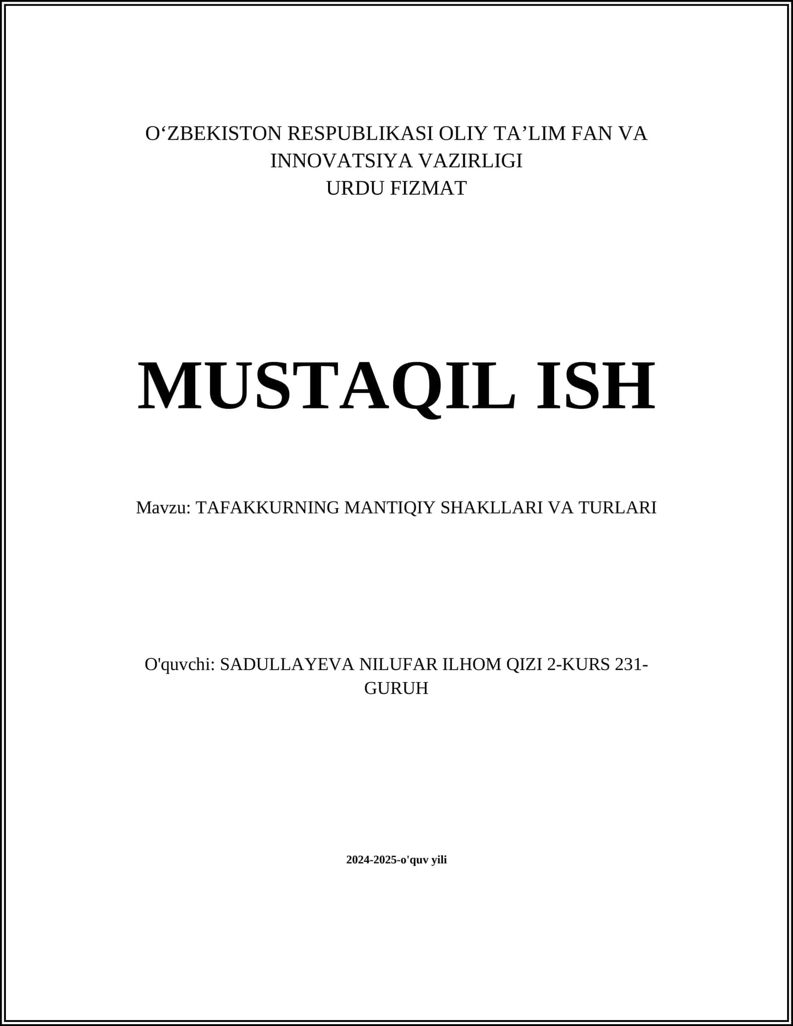TAFAKKURNING MANTIQIY SHAKLLARI VA TURLARI