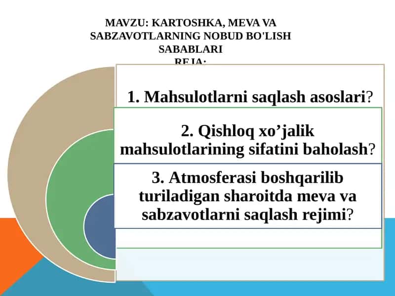 Kartoshka, meva va sabzavotlarning nobud bo'lish sabablari
