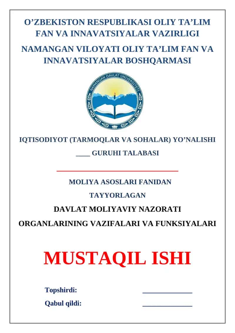 Davlat moliyaviy nazorati organlarining vazifalari va funksiyalari