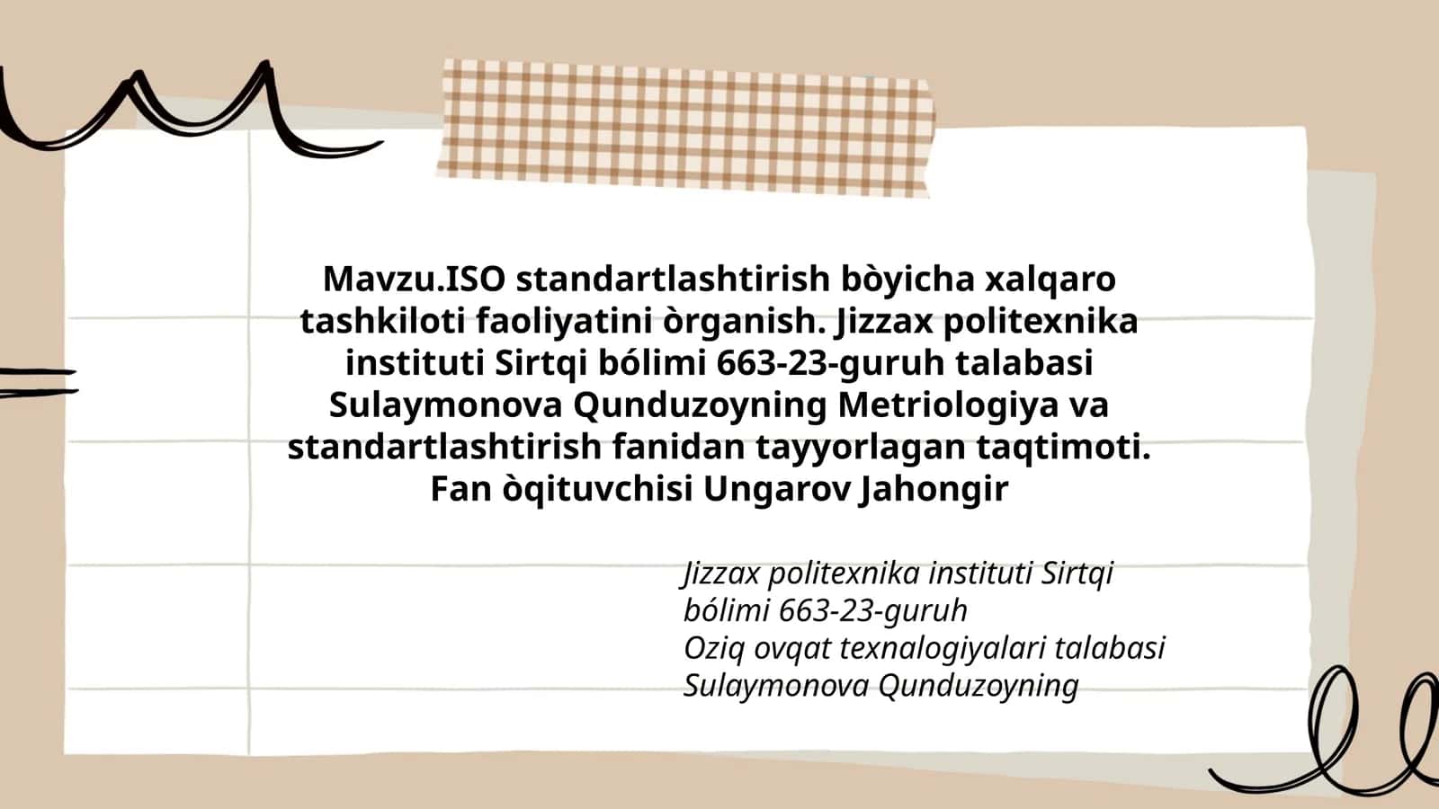 Metriologiya va standartlashtirish taqdimoti