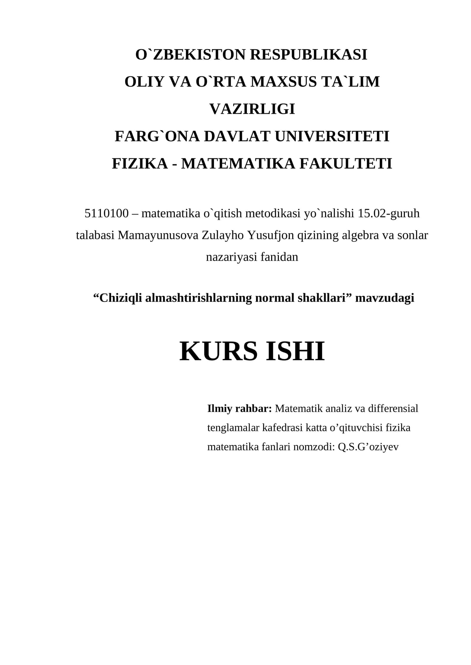 Chiziqli almashtirishlarning normal shakllari