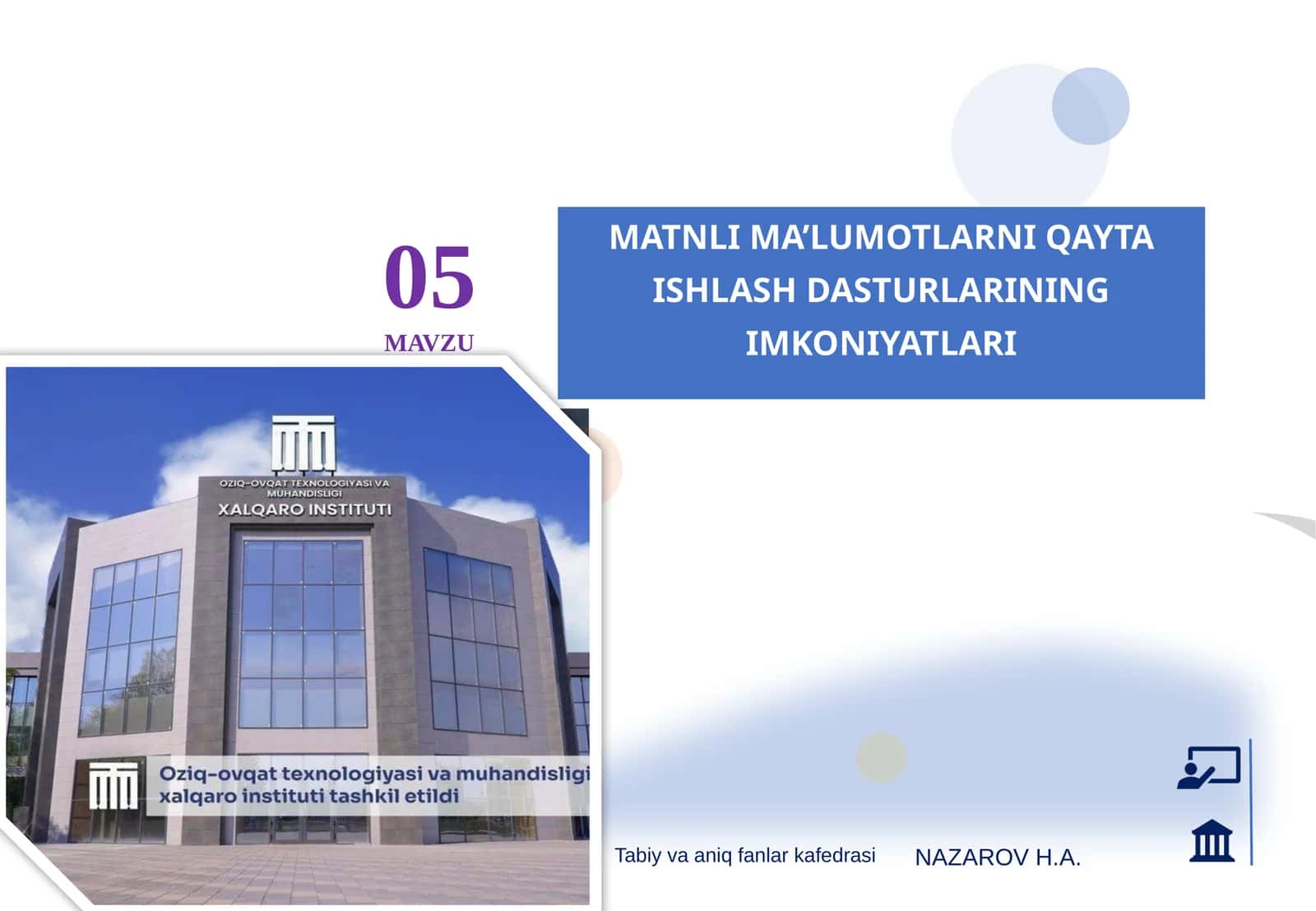 MATNLI MA’LUMOTLARNI QAYTA ISHLASH DASTURLARINING IMKONIYATLARI